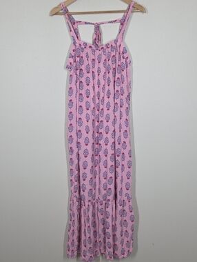 Old Navy Pink Blue Floral Maxi Dress Sleeveless Tie Back Boho Preppy Festival XL